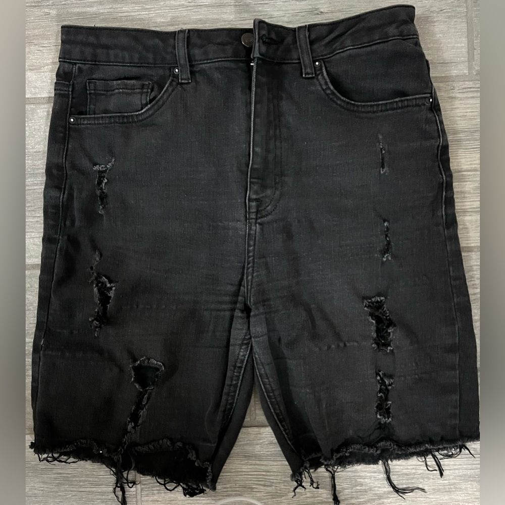 F21 Distressed Denim Bermuda Shorts